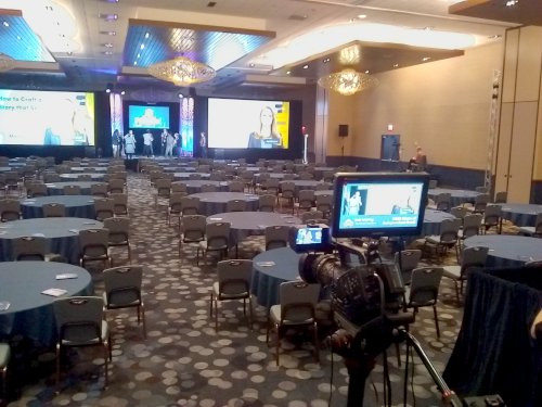 Large stage event in a hotel ballroom